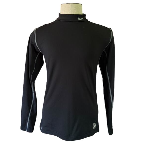 Nike Pro Combat Dri Fit Hyperwarm Black Mock Neck Long Sleeve Shirt Medium - Picture 1 of 5